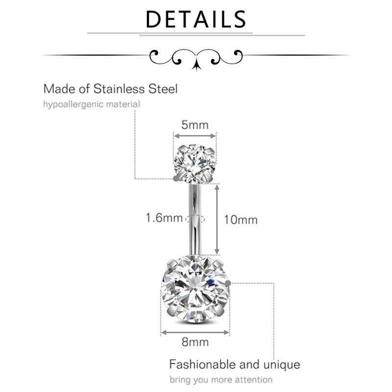 FECTAS 14g Belly Button Rings Surgical Steel CZ Petite Navel Ring for Women Body Piercing Jewelry Petite select Barbell Len 6mm 8mm 10mm 12mm Silver - Image 2