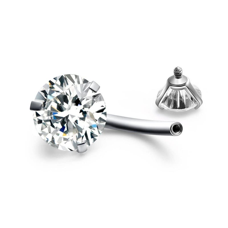 FECTAS 14g Belly Button Rings Surgical Steel CZ Petite Navel Ring for Women Body Piercing Jewelry Petite select Barbell Len 6mm 8mm 10mm 12mm Silver - Image 3