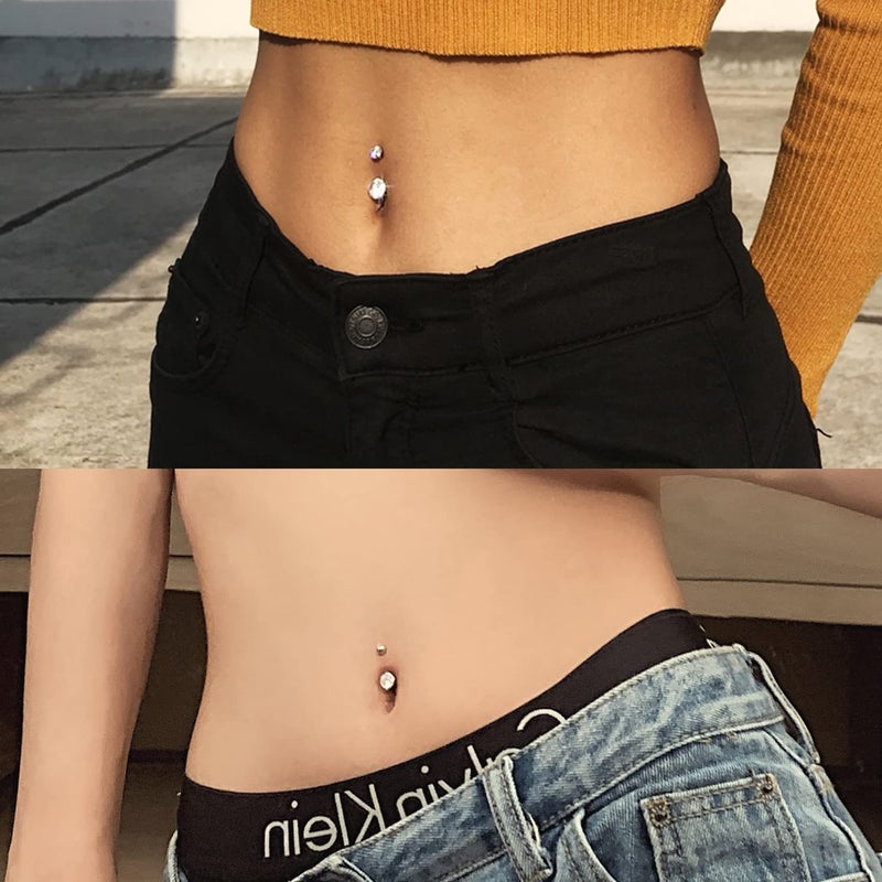 FECTAS 14g Belly Button Rings Surgical Steel CZ Petite Navel Ring for Women Body Piercing Jewelry Petite select Barbell Len 6mm 8mm 10mm 12mm Silver - Image 5