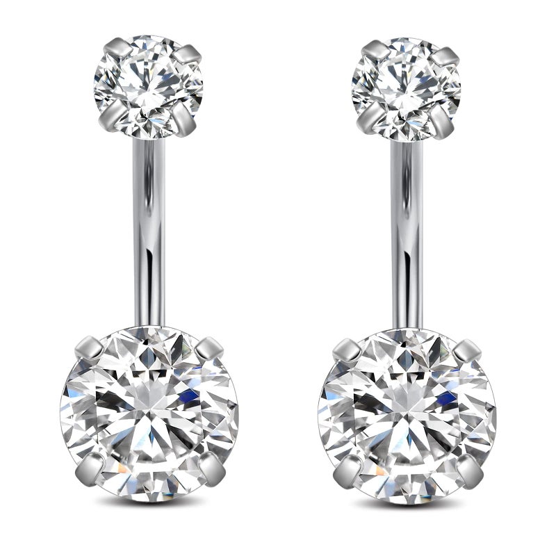 FECTAS 14g Belly Button Rings Surgical Steel CZ Petite Navel Ring for Women Body Piercing Jewelry Petite select Barbell Len 6mm 8mm 10mm 12mm Silver - Image 1