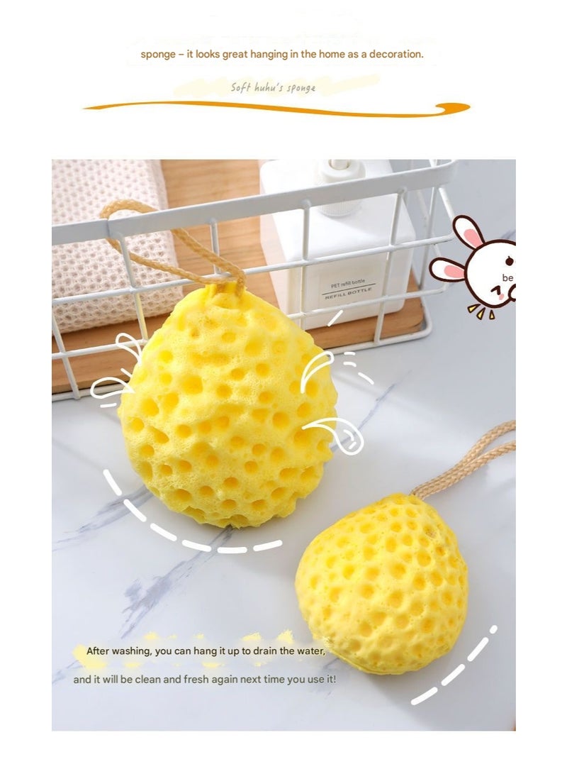 إسفنجة استحمام على شكل قرص العسل، كرة استحمام، كرة استحمام، مقشر للجسم (أصفر) - Image 4