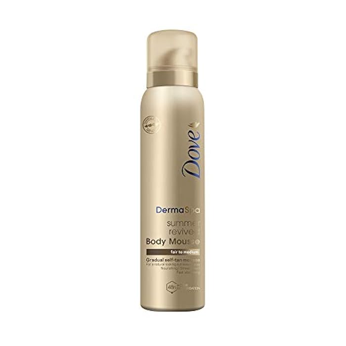 Dove DermaSpa Summer Revived Skin Gradual Fake Tan Body Mousse, Streak Free, For Fair to Medium, Unisex For Men And Women, 48 hour moisturisation, Holiday Essentials, Natural look Tan 150ml - Image 1