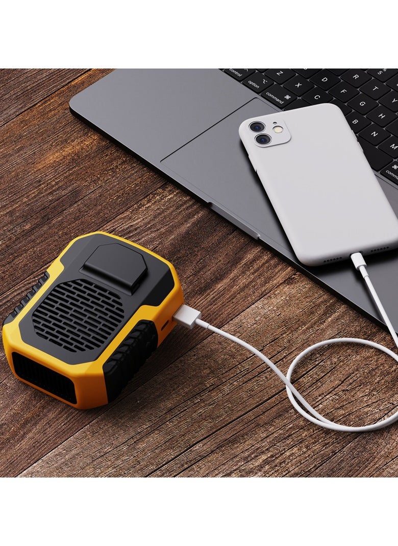 New 3-in-1 Portable Waist Clip Fan, 6200rpm motor, 7.5m/s super airflow, 32% stronger than others, dual-use as neck fan and waist belt fan, 6000mAh battery lasts for 16 hours, 2A fast charge, three-speed wind, can be used as a phone charging block, shock-absorbing and anti-drop, suitable for work/hiking/beach/fishing (orange).