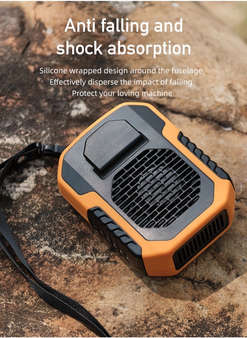 New 3-in-1 Portable Waist Clip Fan, 6200rpm motor, 7.5m/s super airflow, 32% stronger than others, dual-use as neck fan and waist belt fan, 6000mAh battery lasts for 16 hours, 2A fast charge, three-speed wind, can be used as a phone charging block, shock-absorbing and anti-drop, suitable for work/hiking/beach/fishing (orange).