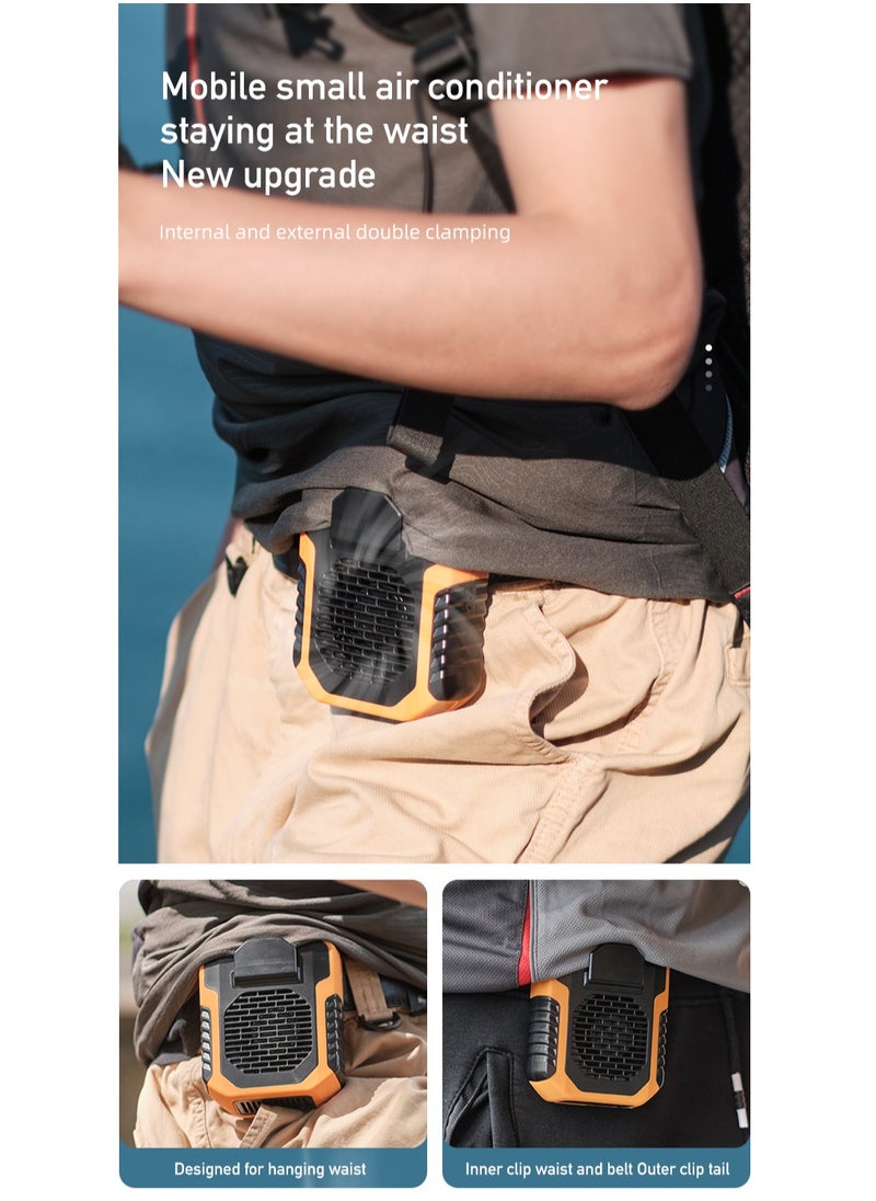 New 3-in-1 Portable Waist Clip Fan, 6200rpm motor, 7.5m/s super airflow, 32% stronger than others, dual-use as neck fan and waist belt fan, 6000mAh battery lasts for 16 hours, 2A fast charge, three-speed wind, can be used as a phone charging block, shock-absorbing and anti-drop, suitable for work/hiking/beach/fishing (orange).