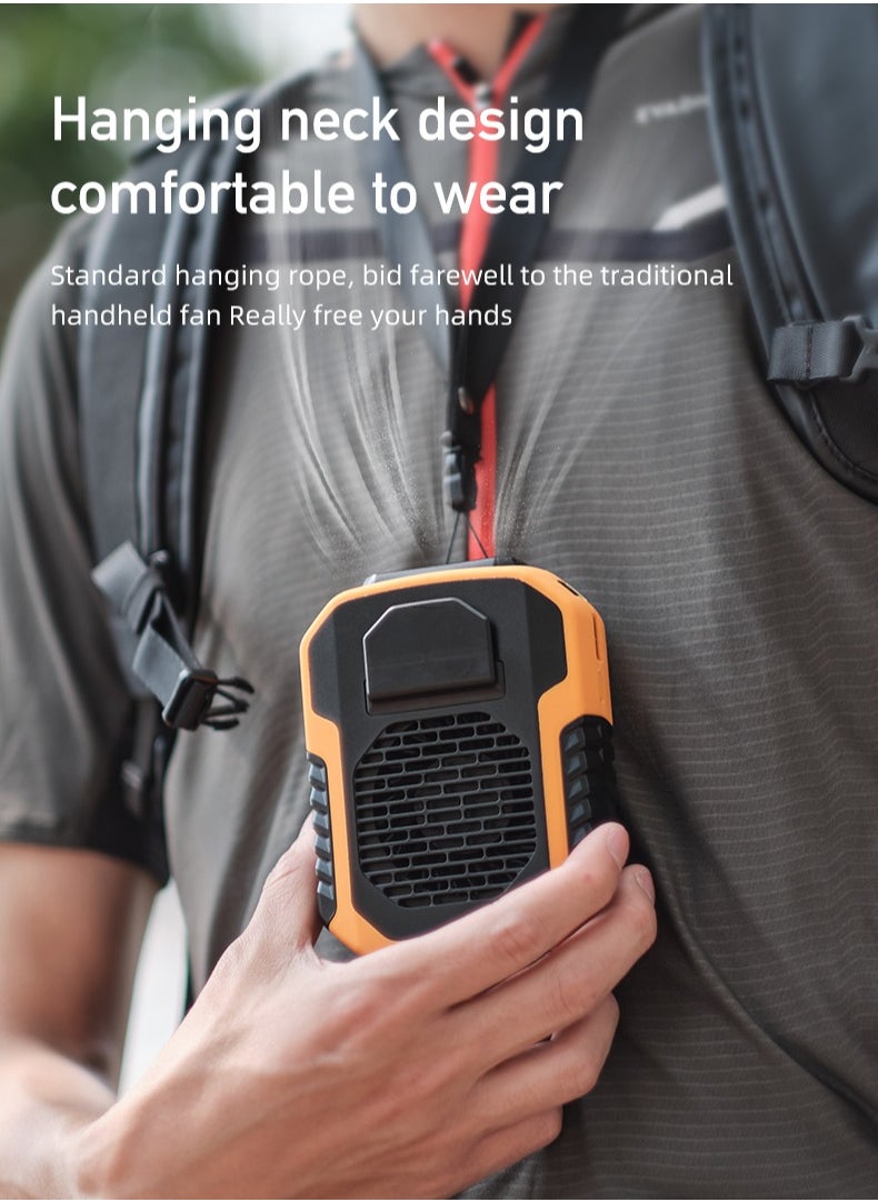 New 3-in-1 Portable Waist Clip Fan, 6200rpm motor, 7.5m/s super airflow, 32% stronger than others, dual-use as neck fan and waist belt fan, 6000mAh battery lasts for 16 hours, 2A fast charge, three-speed wind, can be used as a phone charging block, shock-absorbing and anti-drop, suitable for work/hiking/beach/fishing (orange).