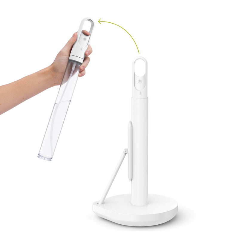 simplehuman Standing Paper Towel Holder with Spray Pump, White Stainless Steel - Image 1