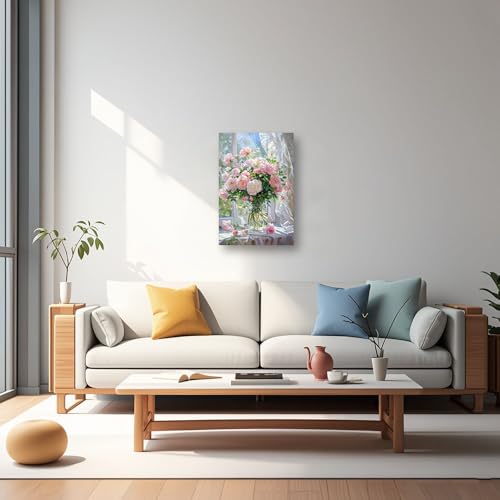 CXHOSTENT Rose Canvas Wall Art Vintage Flower Pictures Pink Floral Painting Print Retro Botanical Prints Rustic Country Bedroom Office Decor Framed (12.00" x 18.00") - Image 4