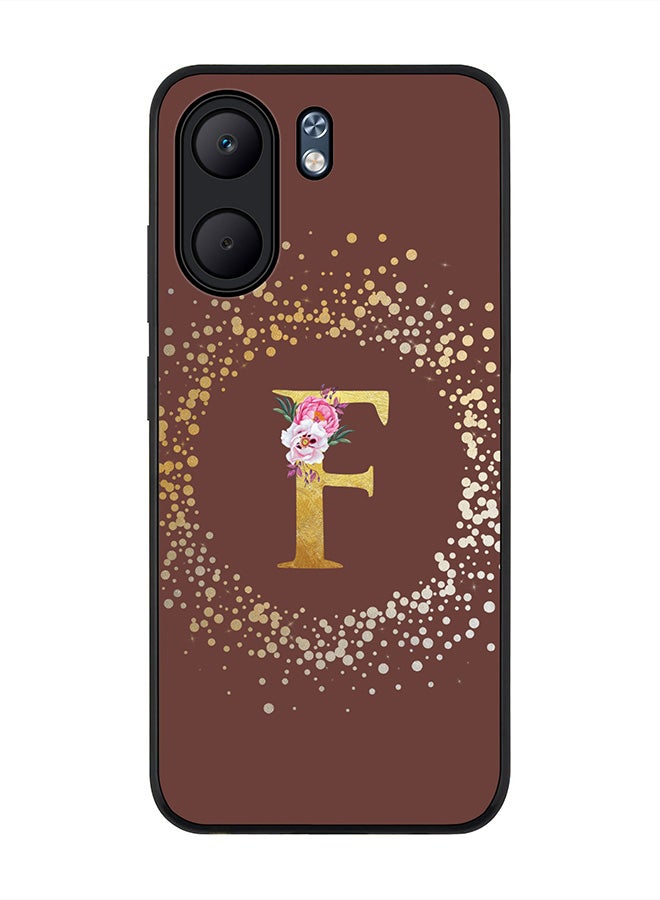 Stylizedd For Oppo A5x 5G / A5x 4G Case,Slim fit Camera Protection, Shockproof Thin Phone cover  - Custom Monogram Floral - F  (Brown )
