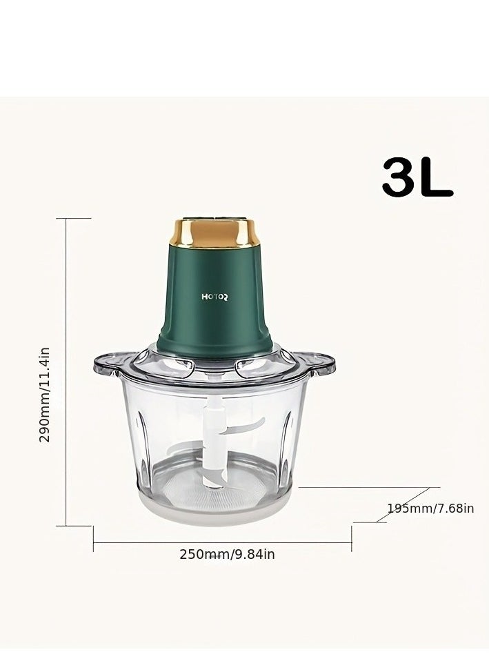 Food Processors 3L Electric Chopper Kitchen Blenders,Mini Blender Mixers Food Chopper Electric Grinder Mini Processors with Glass Bowl for Food,Meat,Vegetables,Fruits,Spice and Nuts with 2 Speed
