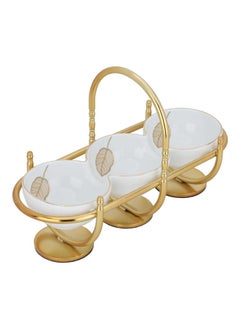 Alsaif Gallery A white divided circular serving plate engraved with a gold stand  - Image 2
