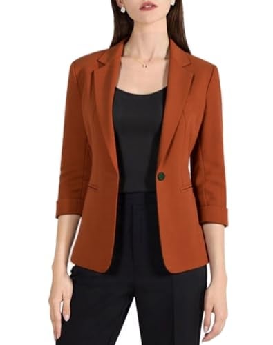 Beninos Womens Blazers 3/4 Sleeve Lightweight Office Work Blazer Jacket (1906 Orange, L) - Image 4