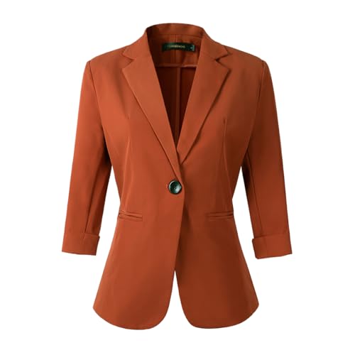 Beninos Womens Blazers 3/4 Sleeve Lightweight Office Work Blazer Jacket (1906 Orange, L) - Image 1