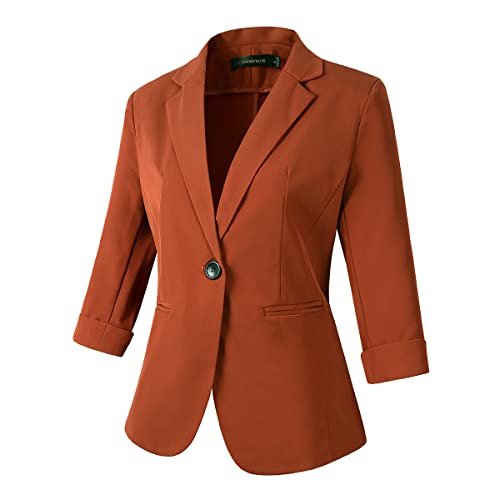 Beninos Womens Blazers 3/4 Sleeve Lightweight Office Work Blazer Jacket (1906 Orange, L) - Image 2