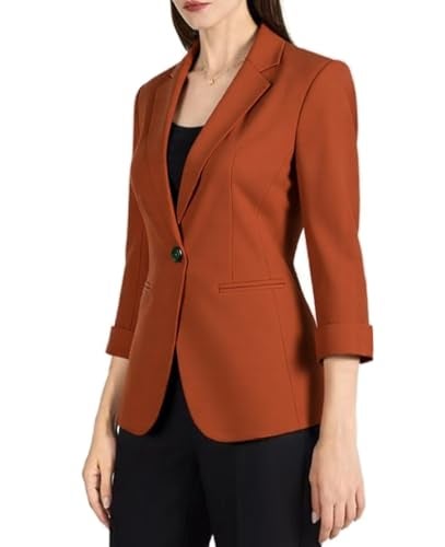Beninos Womens Blazers 3/4 Sleeve Lightweight Office Work Blazer Jacket (1906 Orange, L) - Image 5