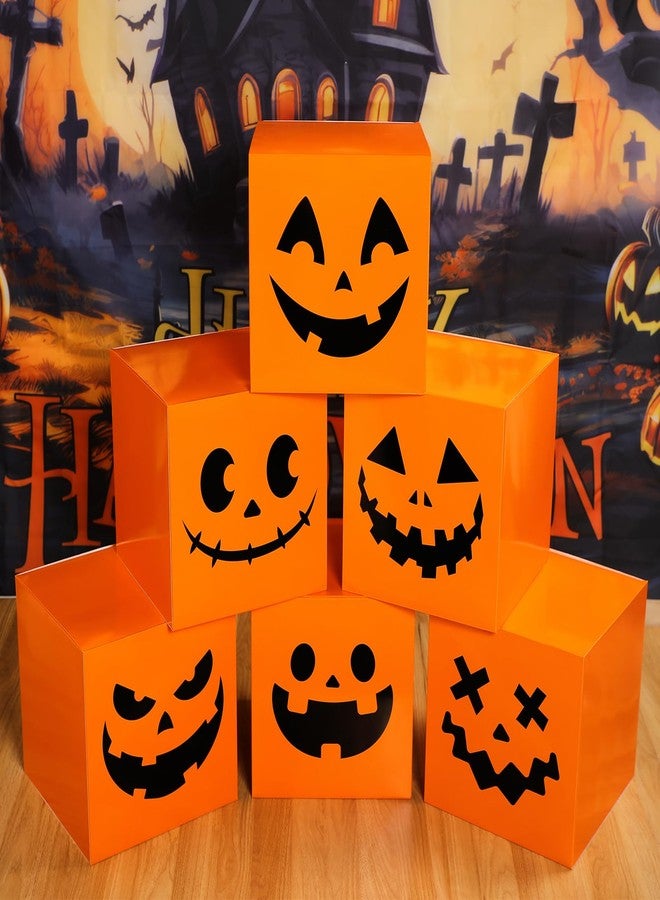 Zhanmai 6 Pcs Large Trunk or Treat Car Decoration Boxes 11.8 x 11.8 Inch Halloween Party Decoration for Halloween Party Decor Centerpiece Car Yard Decor(Orange,Cute Style - Image 1