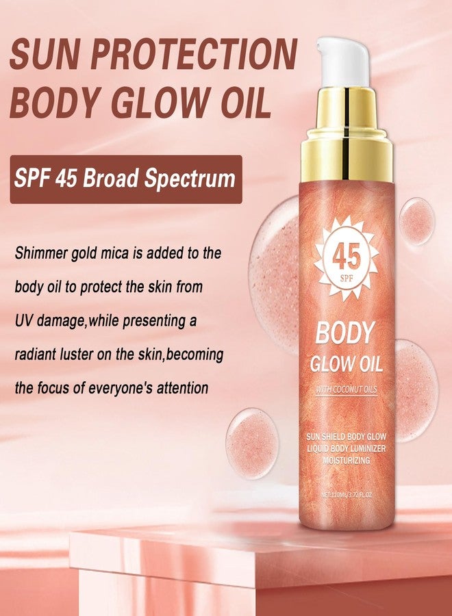 QIUFSSE Body Glow Oil,SPF 45 Broad Spectrum,Body Oil Shimmer Sunscreen with Rose Gold Mica,Lightweight Non-Sticky,Moisturizing Coconut,Absorbs Quickly,3.72 fl oz,ROSE - Image 2