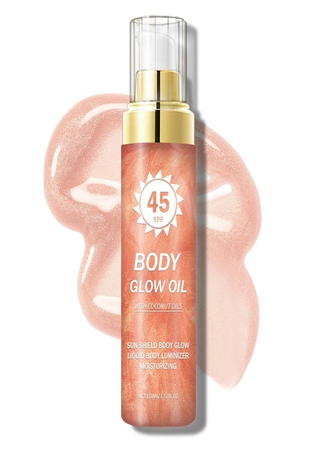 QIUFSSE Body Glow Oil,SPF 45 Broad Spectrum,Body Oil Shimmer Sunscreen with Rose Gold Mica,Lightweight Non-Sticky,Moisturizing Coconut,Absorbs Quickly,3.72 fl oz,ROSE - Image 1