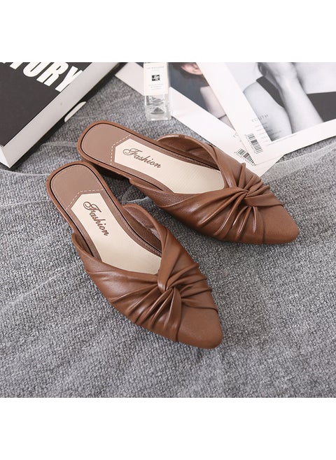 Summer Flat Mules Slip-on Womens Slippers Brown
