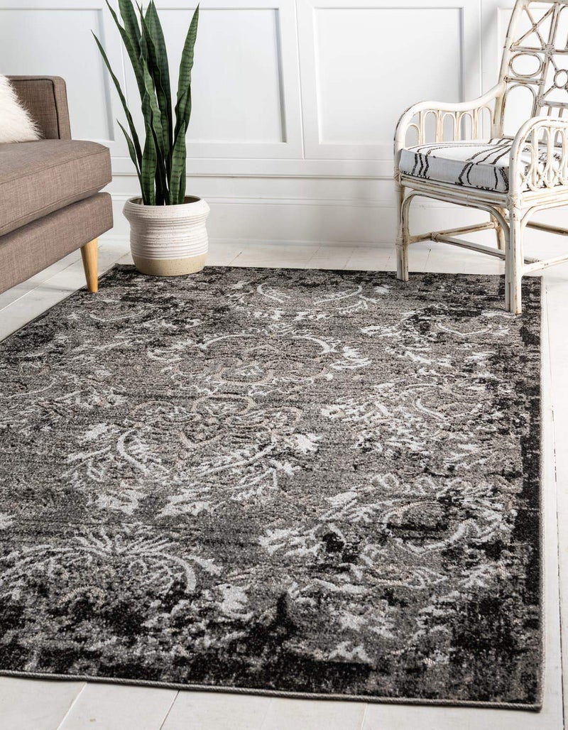 Unique Loom Outdoor Botanical Collection Area Rug Manchester 4 1 x 6 1 Rectangle Light Gray Black