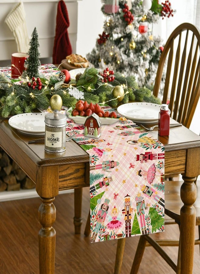 Yarcooly Pink Nutcracker Christmas Table Runner Pink Nutcracker Table Cover New Year Winter Xmas Decor Nutcracker Christmas Decorations for Home Party-108 Inch - Image 3
