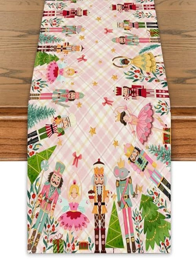 Yarcooly Pink Nutcracker Christmas Table Runner Pink Nutcracker Table Cover New Year Winter Xmas Decor Nutcracker Christmas Decorations for Home Party-108 Inch - Image 1