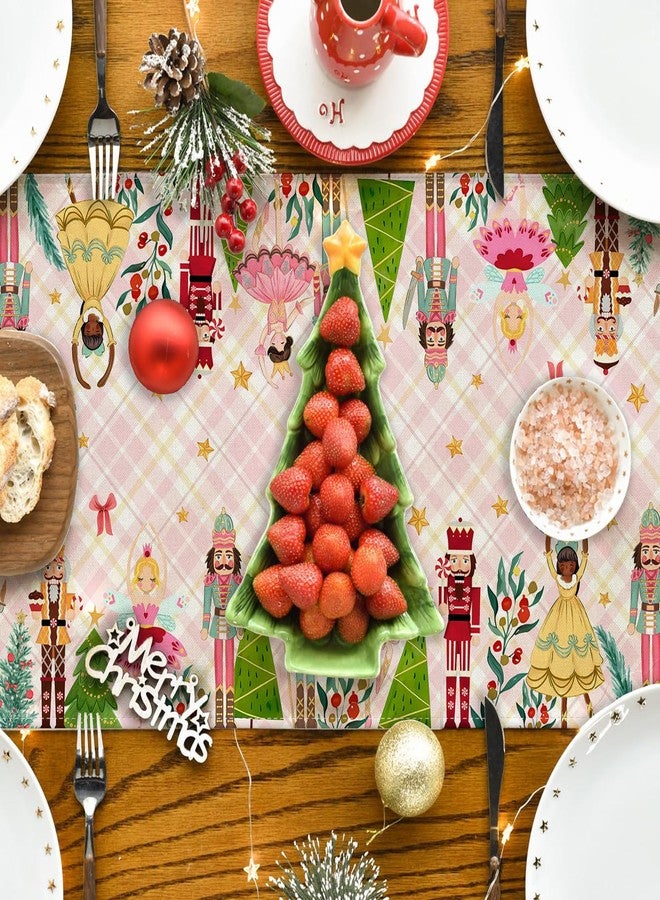 Yarcooly Pink Nutcracker Christmas Table Runner Pink Nutcracker Table Cover New Year Winter Xmas Decor Nutcracker Christmas Decorations for Home Party-108 Inch - Image 4