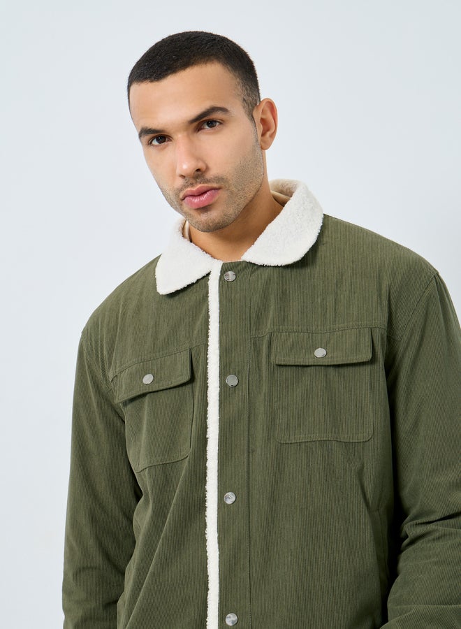 Styli Men Oversized Corduroy Jacket with Faux Fur Lining - Image 1