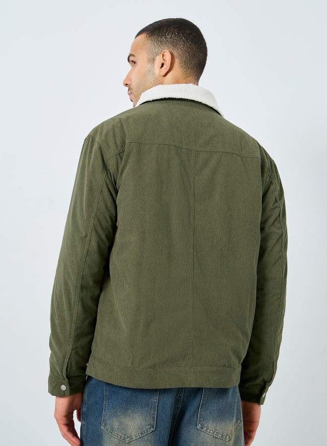 Styli Men Oversized Corduroy Jacket with Faux Fur Lining - Image 5