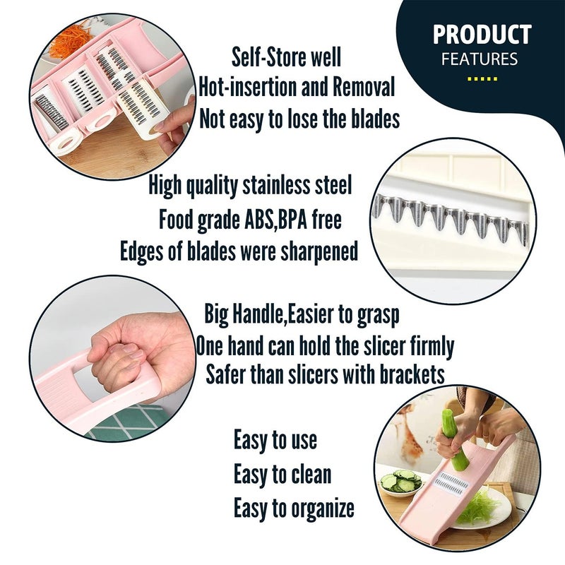 NACOLUS NACOLUS Mandoline Slicer for Kitchen Slicer Vegetable Cutter 5 In 1 Veggie Slicer Potato Slicer waffle fry cutter Hot Swap Mandolin with Peeler for Vegetables Carrot Shredder Cucumber Slicer  - Image 5