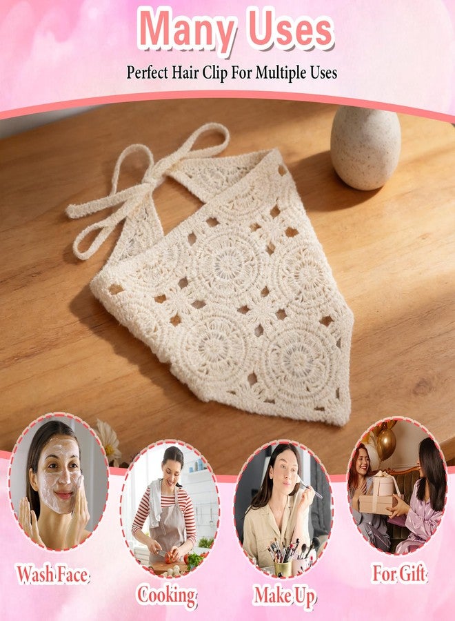 Jeffdad باندانا كروشيه من جيفداد للنساء، وشاح رأس أنيق من الكروشيه، عصابة رأس بوهيمية مصنوعة يدويًا، وشاح رأس ناعم ومريح للارتداء اليومي - Image 4