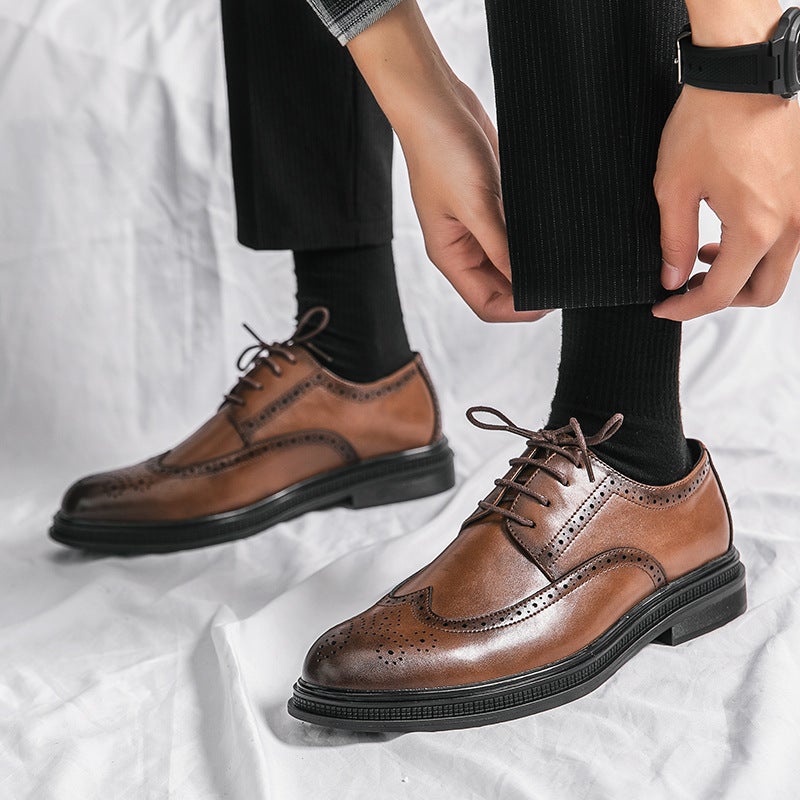 Men'S Shoes, British Derby Shoes, Height-Increasing Shoes For The Groom, Wedding, Business, Formal Wear, Casual Leather Shoes, Models, Men'S Fashionable And Versatile Shoes - Image 3