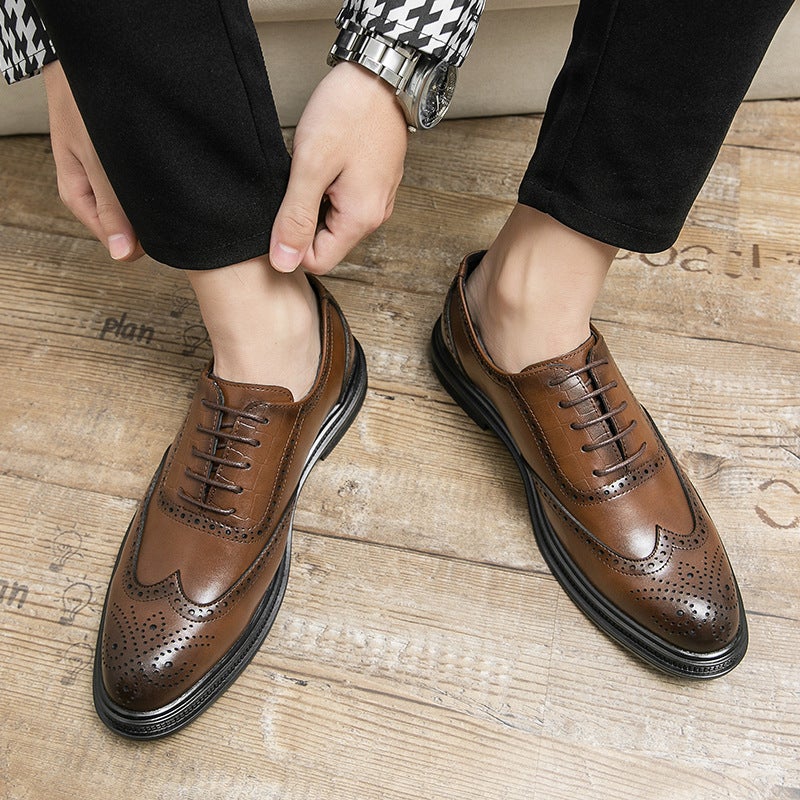 Men'S Shoes, British Derby Shoes, Height-Increasing Shoes For The Groom, Wedding, Business, Formal Wear, Casual Leather Shoes, Models, Men'S Fashionable And Versatile Shoes - Image 4