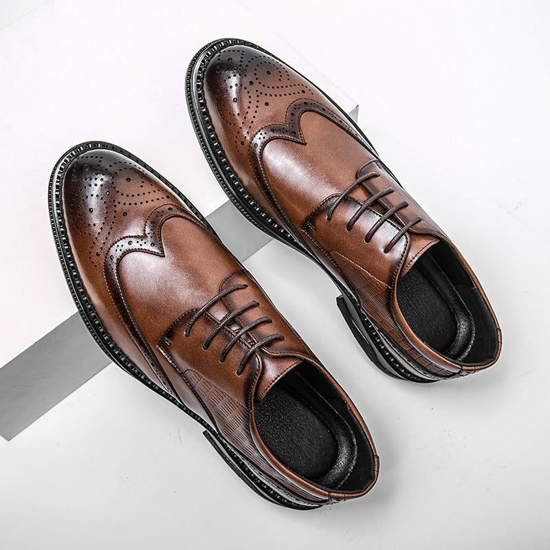 Men'S Shoes, British Derby Shoes, Height-Increasing Shoes For The Groom, Wedding, Business, Formal Wear, Casual Leather Shoes, Models, Men'S Fashionable And Versatile Shoes - Image 5