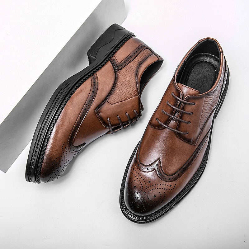 Men'S Shoes, British Derby Shoes, Height-Increasing Shoes For The Groom, Wedding, Business, Formal Wear, Casual Leather Shoes, Models, Men'S Fashionable And Versatile Shoes - Image 1