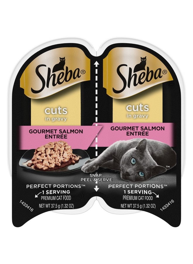 Sheba Perfect Portions Cuts In Gravy Adult Wet Cat Food Trays (24 Count, 48 Servings), Gourmet Salmon Entrée, Easy Peel TwinPack Trays  - Image 1