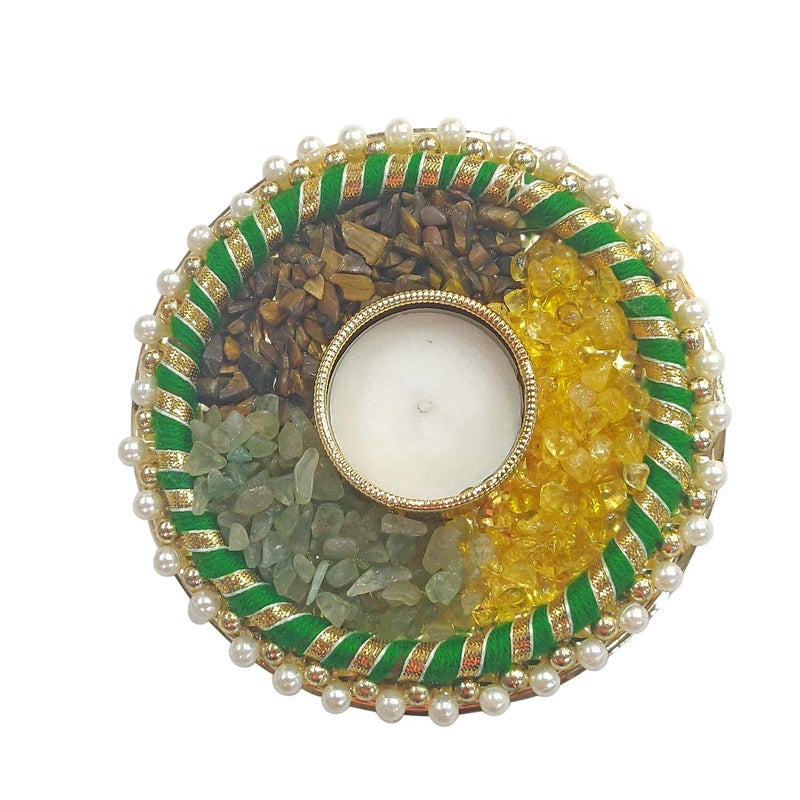 Shubhanjali Shubhanjali Wealth Chips Tea Light Candle for Festival Home Decor Decorative Candles Plate for Ganpathi Diwali Navratri Decoration Items Cryatal Chips Stone Diya for Luck and Prosperity  - Image 1