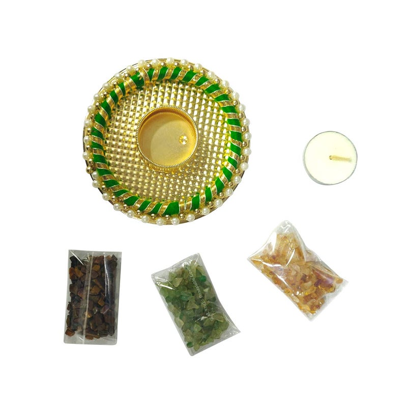 Shubhanjali Shubhanjali Wealth Chips Tea Light Candle for Festival Home Decor Decorative Candles Plate for Ganpathi Diwali Navratri Decoration Items Cryatal Chips Stone Diya for Luck and Prosperity  - Image 2