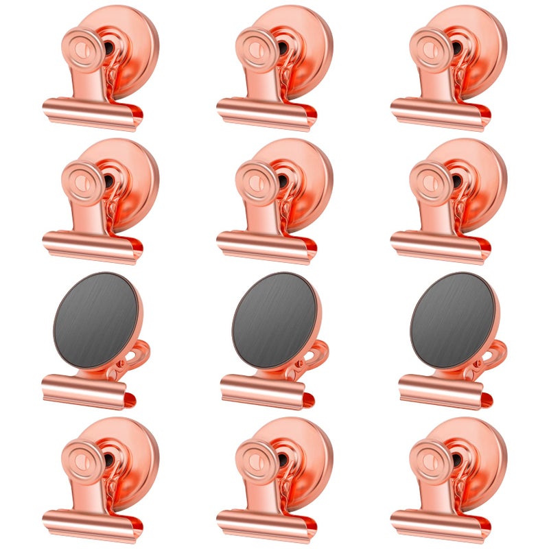 Grtard 12 Pack Magnetic Clips Heavy Duty Magnet Clips for Fridge Refrigerator Magnets with Clip NoScratch Strong Magnetic Clip Display Paper Fasteners on Home Office Teaching Rose Gold
