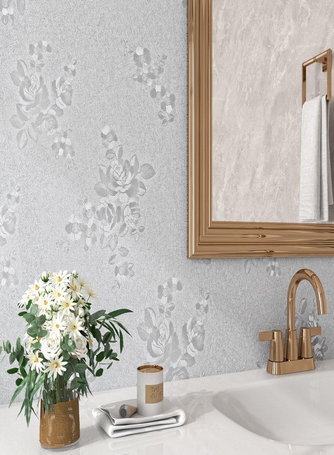 ReWallpaper Silver Grey Wallpaper Peel and Stick Silk Floral Wallpaper for Bedroom Removable Grey Contact Paper Self Adhesive Textured Embossed Flower Wall Paper for Bathroom Living Room 17.5inX10ft - Image 5