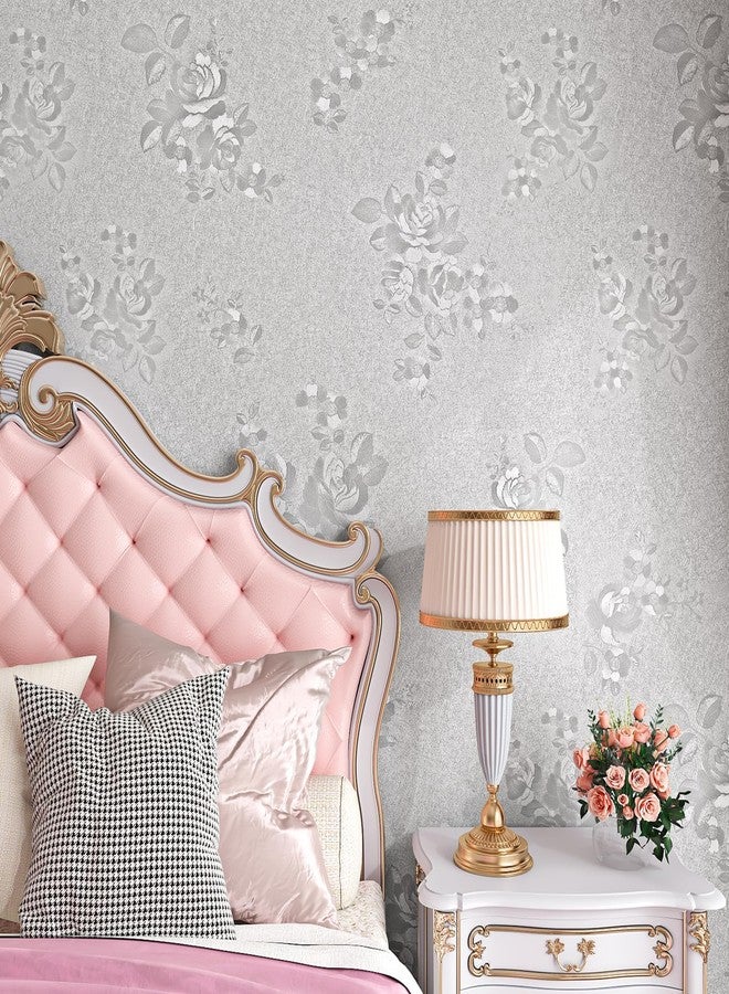 ReWallpaper Silver Grey Wallpaper Peel and Stick Silk Floral Wallpaper for Bedroom Removable Grey Contact Paper Self Adhesive Textured Embossed Flower Wall Paper for Bathroom Living Room 17.5inX10ft - Image 3
