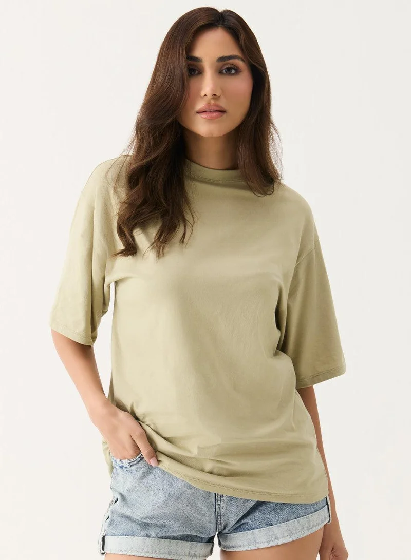 Zigzag Oversized Cream Green T-shirt