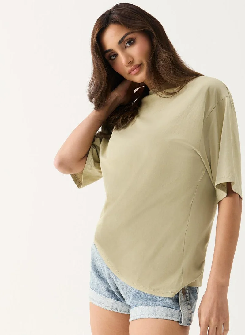 Zigzag Oversized Cream Green T-shirt