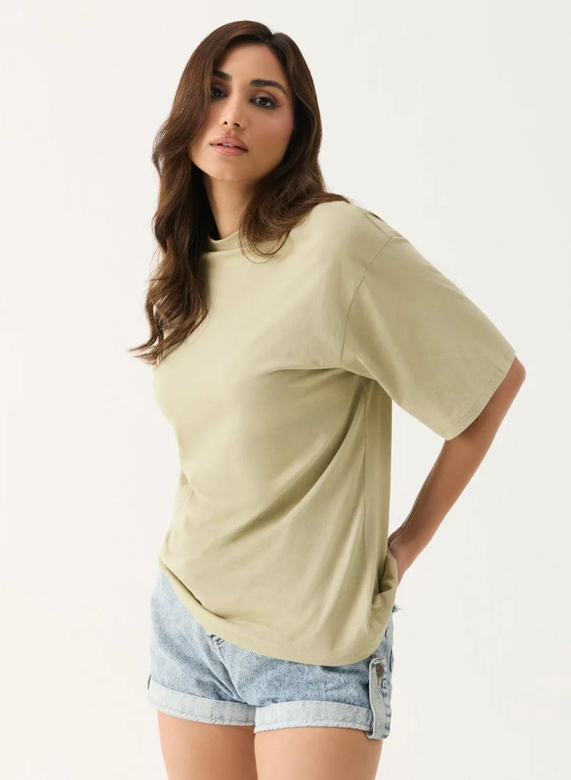 Zigzag  Oversized Cream Green T-shirt for Women | Best Price UAE