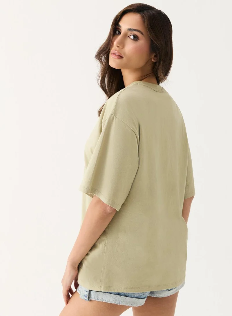 Zigzag  Oversized Cream Green T-shirt for Women | Best Price UAE