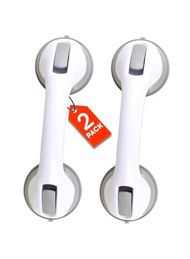 No Drill Bathroom Safety Grab Bars Grey With Strong Adhesive Cups - Image 1