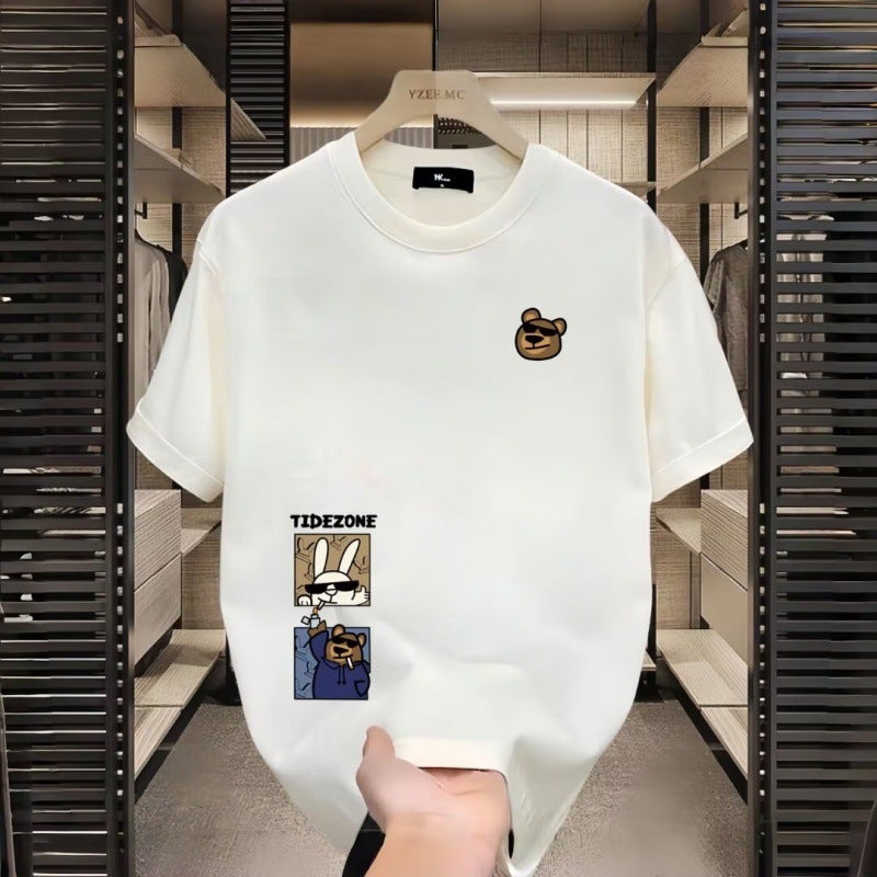 New Short-Sleeved T-Shirt Men'S Summer Korean-Style Trendy Simple Half-Sleeved Top Hong Kong-Style Loose Casual Trendy Brand T-Shirt - Image 3