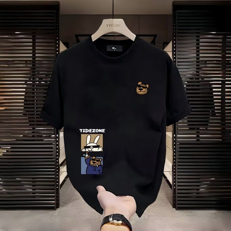New Short-Sleeved T-Shirt Men'S Summer Korean-Style Trendy Simple Half-Sleeved Top Hong Kong-Style Loose Casual Trendy Brand T-Shirt - Image 2