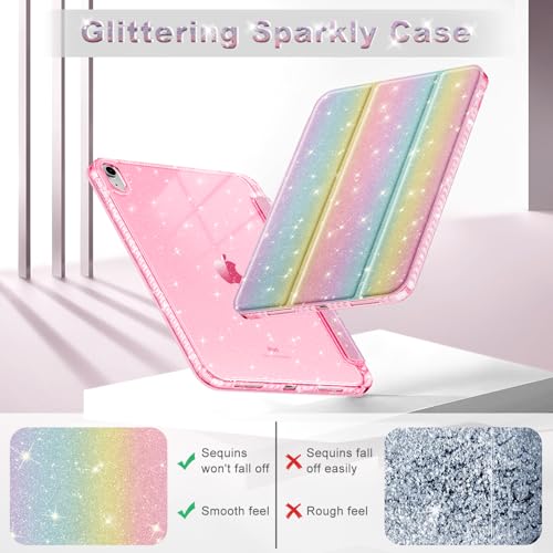 Fintie Slim Case for iPad (A16) 11th Generation 11 Inch (2025), iPad 10th Generation 10.9 Inch (2022) - Glittering Sparkly Shockproof Cover with Shiny Clear Back Shell & Pencil Holder, Rainbow Ombre - Image 4