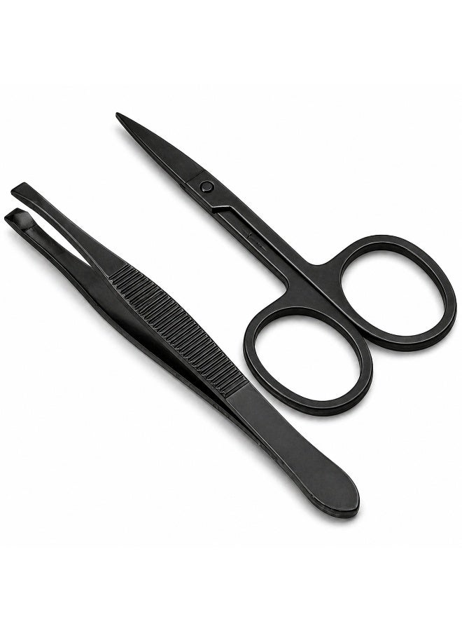 طقم مقص وملقاط الحواجب، أداتان لتهذيب وتحديد الحواجب وإزالة شعر الوجه، مناسب للنساء والرجال - Image 1